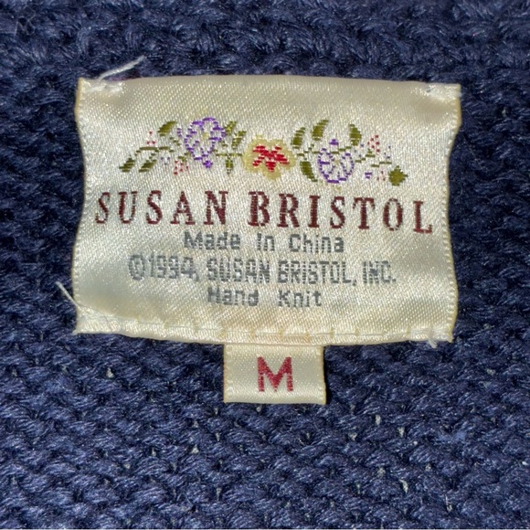 Susan Bristol Y2K Floral Cardigan Sweater Cottagecore Medium Vintage hand knit - Picture 2 of 9